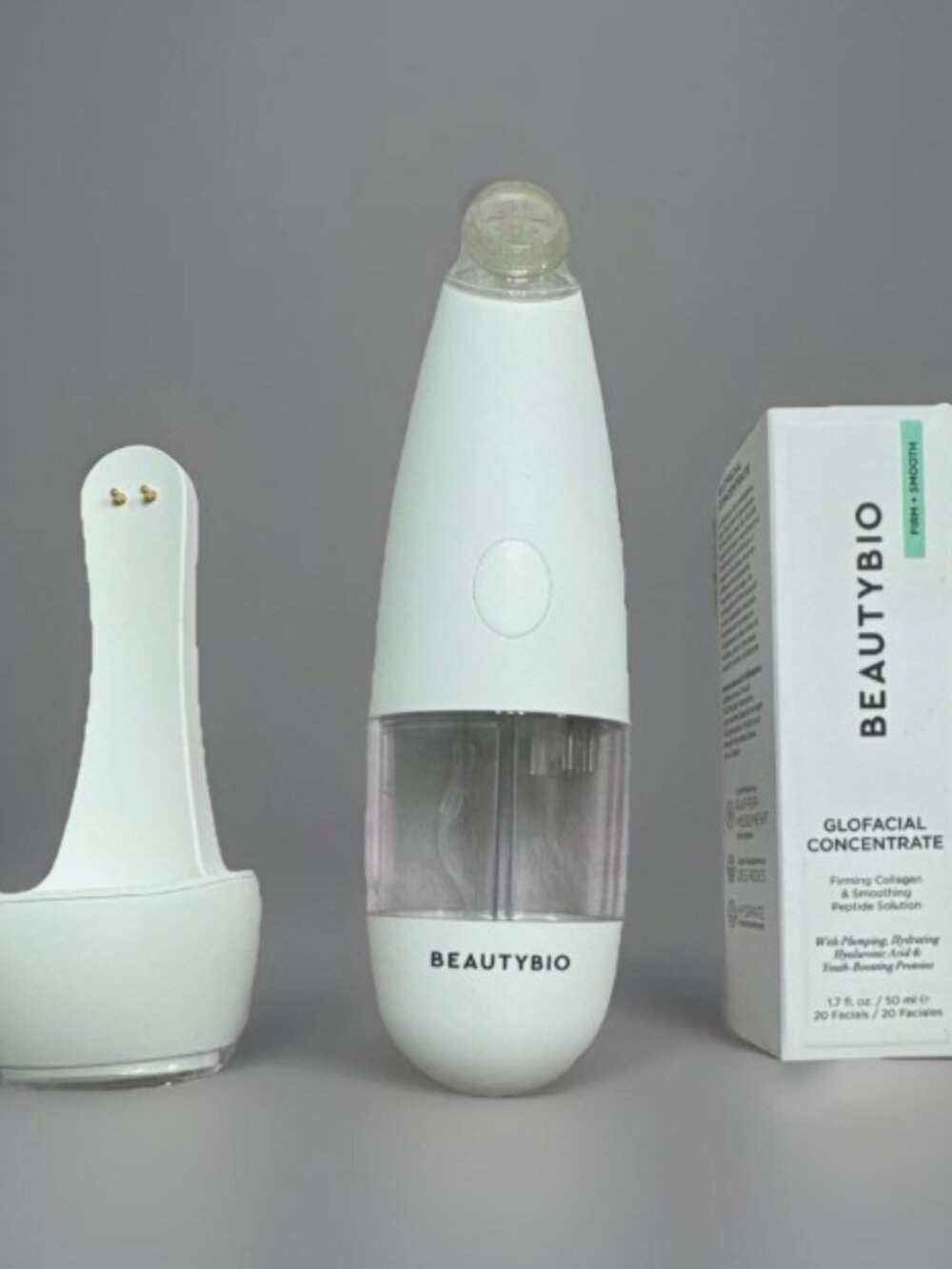 BeautyBio GLOfacial Pore Cleansing Tool, White, Tips, Concentrate & USB Cable